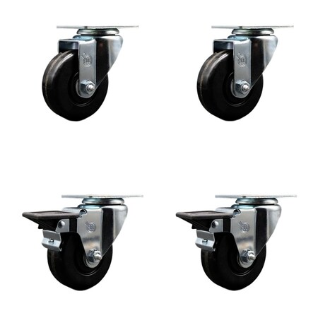 Service Caster 3.5'' Phenolic Wheel Swivel Top Plate Caster Set with 2 Posi Brakes, 4PK SCC-20S3514-PHS-2-PLB-2